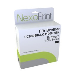 NexoPrint Tintenpatrone schwarz f&#252;r Brother LC980BK / LC1100HYBK 