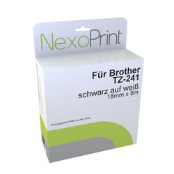 NexoPrint Schriftband schwarz auf wei&#223; 18mm x 8m, laminiert f&#252;r Brother TZ-241 